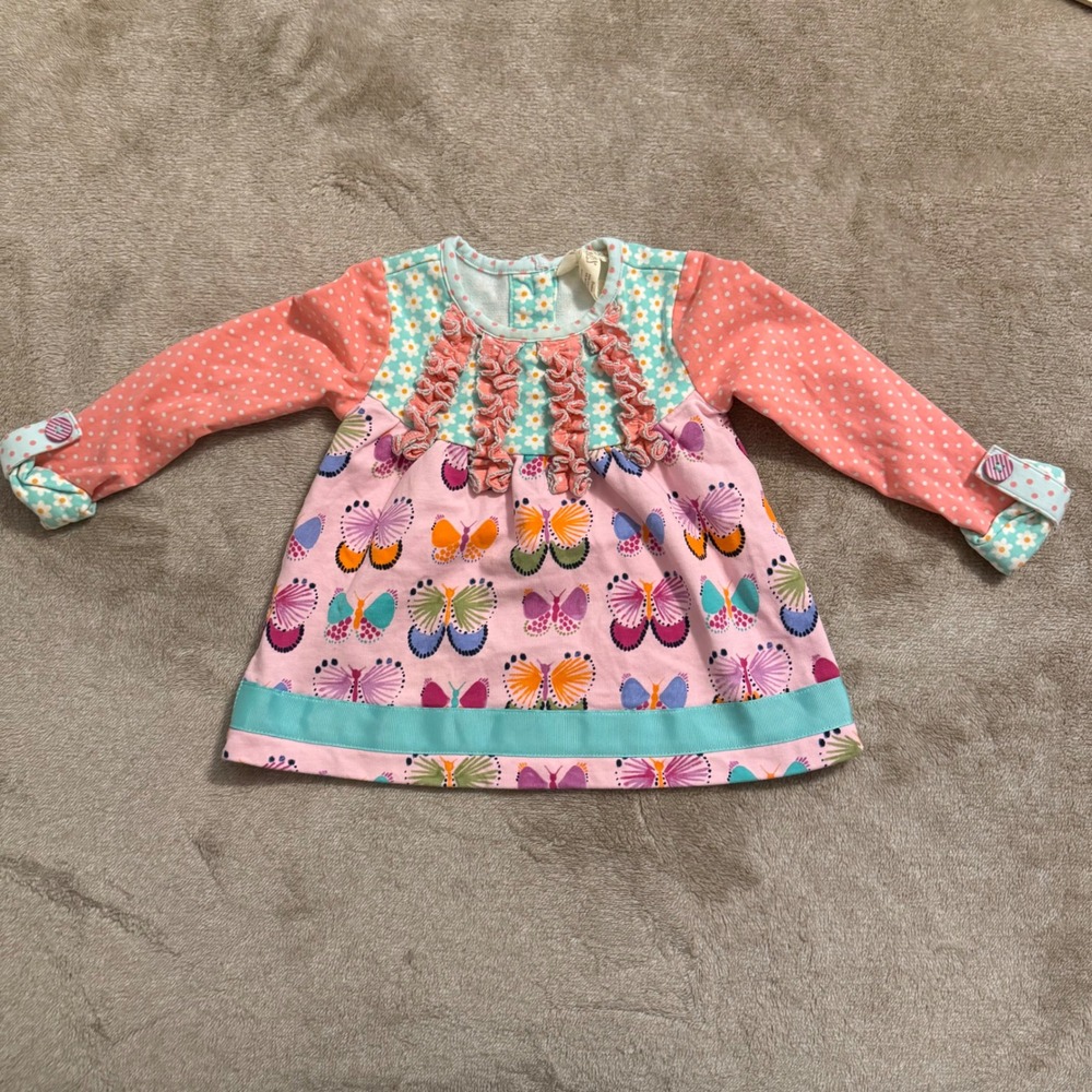 Matilda Jane The Adventure Begins Butterfly Floral Ruffle Tunic Top 6-12M